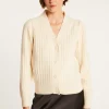 Montagut Alpaca wool V-neck cardigan with ribbed edges - Celly