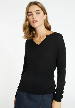 Montagut Bamboo cashmere t-shirt with tunisian collar - Aesha