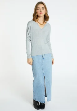 Montagut Bamboo cashmere t-shirt with tunisian collar - Aesha
