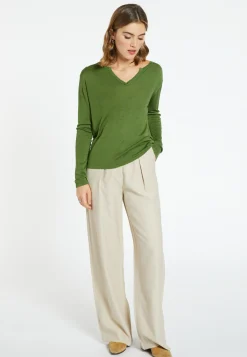 Montagut Bamboo cashmere t-shirt with tunisian collar - Aesha