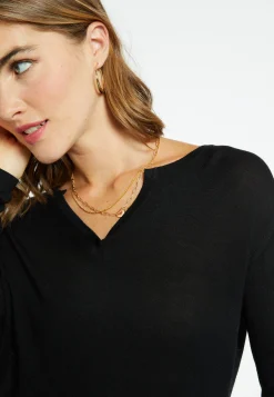 Montagut Bamboo cashmere t-shirt with tunisian collar - Aesha