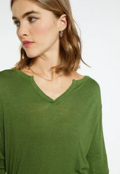 Montagut Bamboo cashmere t-shirt with tunisian collar - Aesha