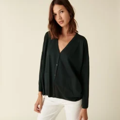 Montagut Buttoned cardigan with pockets in merino wool - Ava