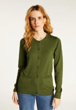 Montagut Buttoned round neck cardigan with pockets in merino wool - Amalia