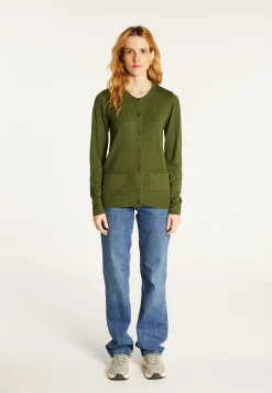 Montagut Buttoned round neck cardigan with pockets in merino wool - Amalia