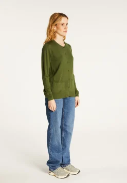 Montagut Buttoned round neck cardigan with pockets in merino wool - Amalia