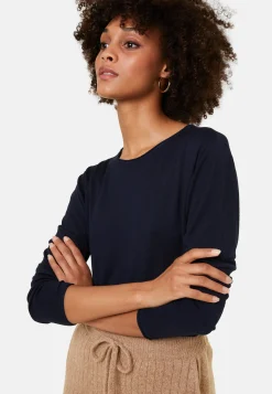 Montagut Buttoned t-shirt in cashmere bamboo round neck in fine knit - Aelia