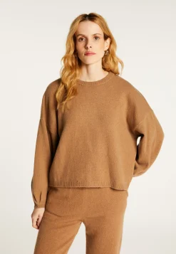Montagut Cashmere blend round-neck sweater with puff sleeves - Lamaras