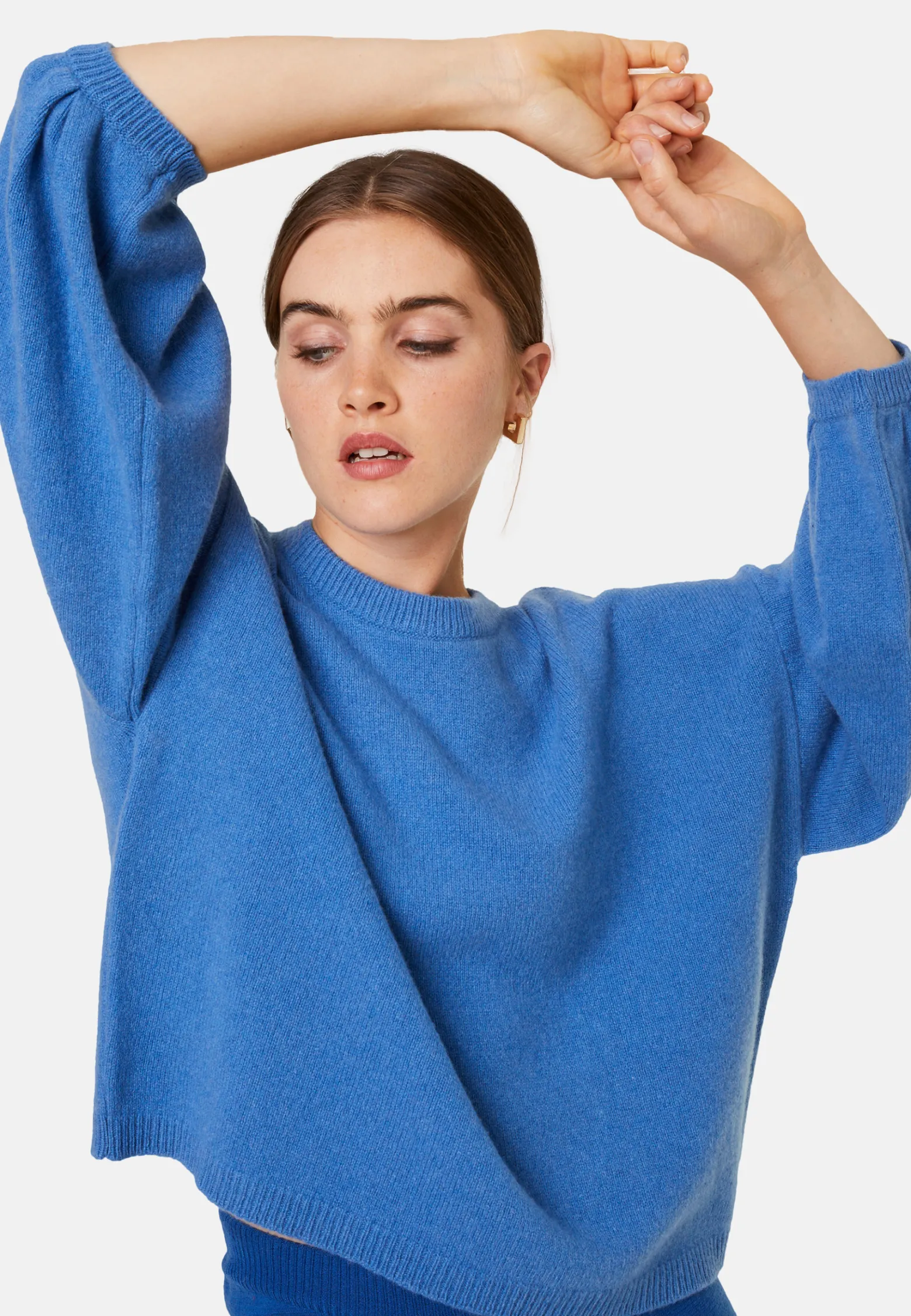 Montagut Cashmere blend round-neck sweater with puff sleeves - Lamaras