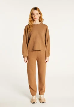 Montagut Cashmere blend round-neck sweater with puff sleeves - Lamaras