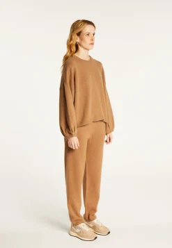 Montagut Cashmere blend round-neck sweater with puff sleeves - Lamaras