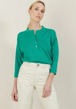 Montagut Cashmere linen sweater with button-down collar - Naza