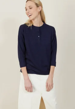 Montagut Cashmere linen sweater with button-down collar - Naza