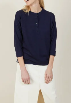 Montagut Cashmere linen sweater with button-down collar - Naza