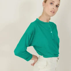 Montagut Cashmere linen sweater with button-down collar - Naza