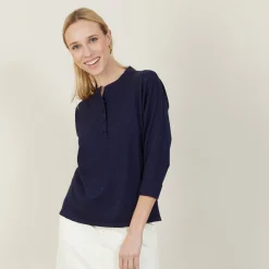 Montagut Cashmere linen sweater with button-down collar - Naza