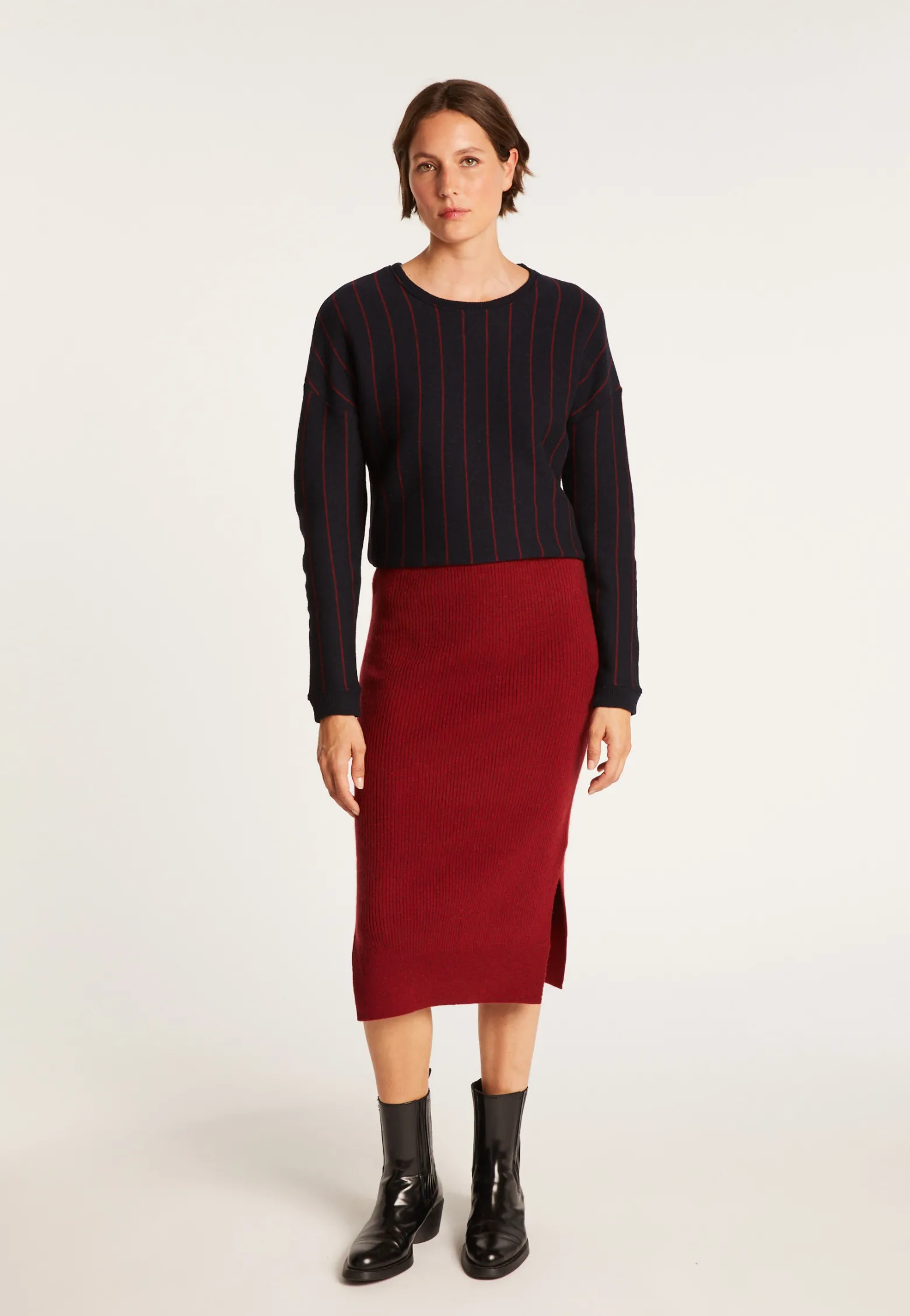 Montagut Cashmere slit straight skirt - Grenade