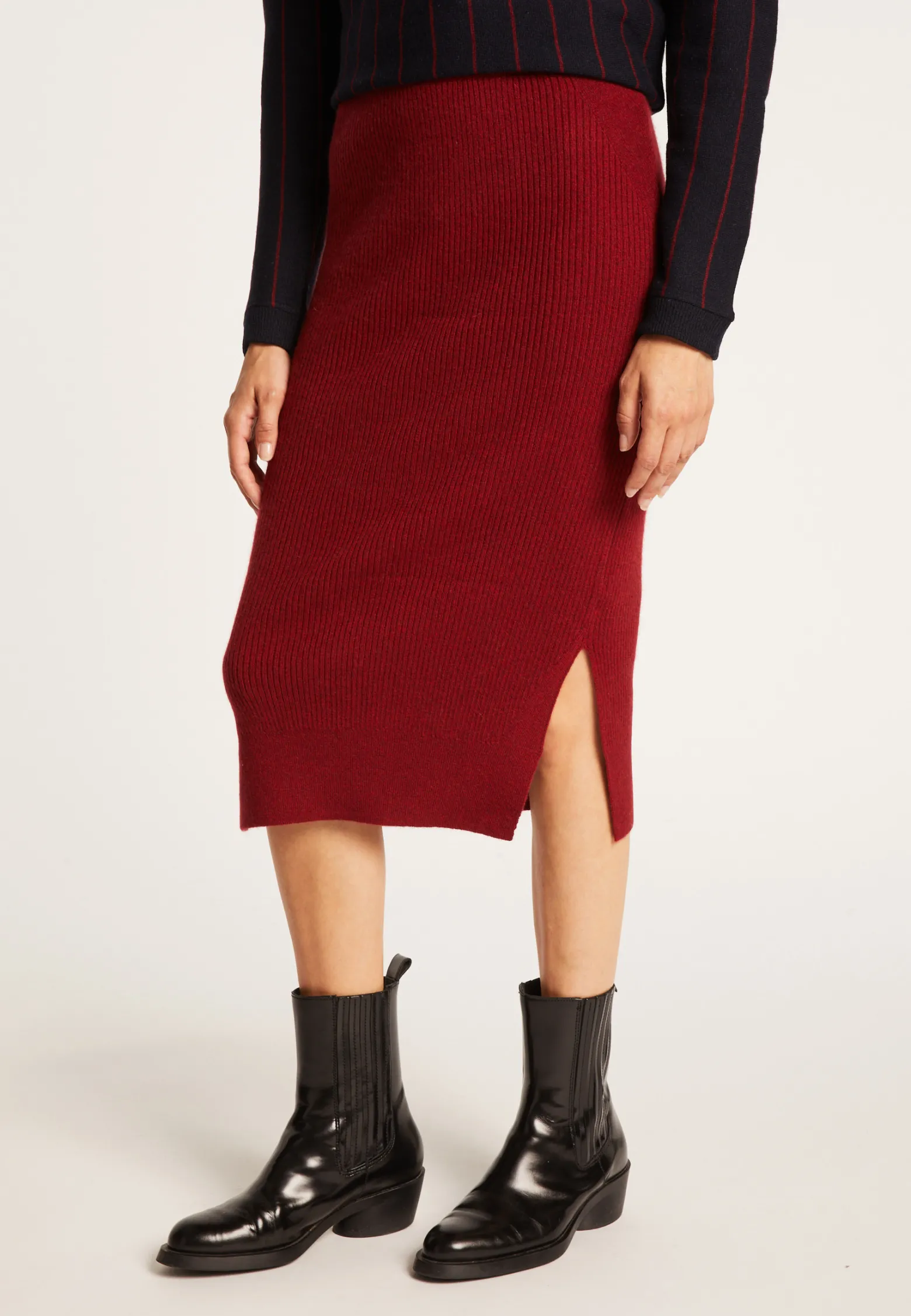 Montagut Cashmere slit straight skirt - Grenade