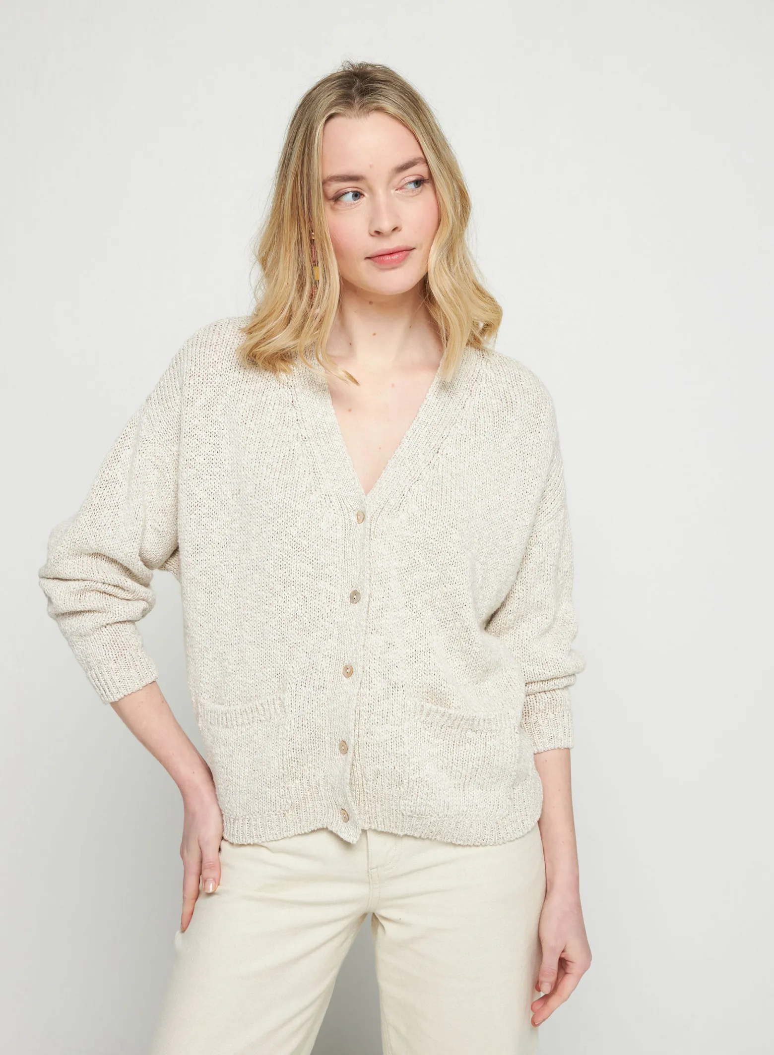 Montagut Cotton and linen V-neck cardigan - Thais