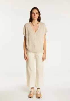 Montagut Cotton and linen V-neck t-shirt - Flavie