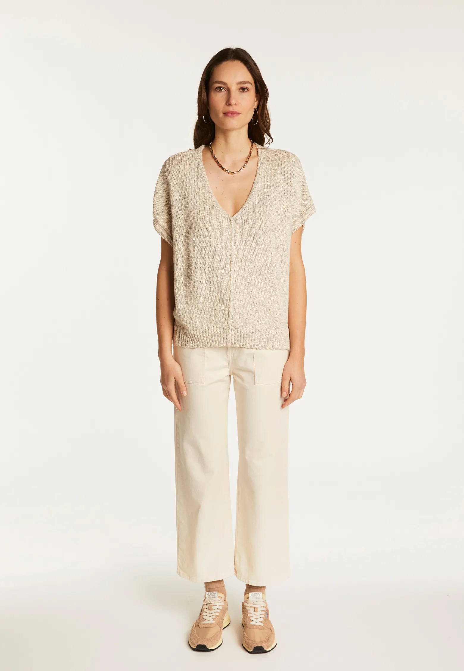 Montagut Cotton and linen V-neck t-shirt - Flavie