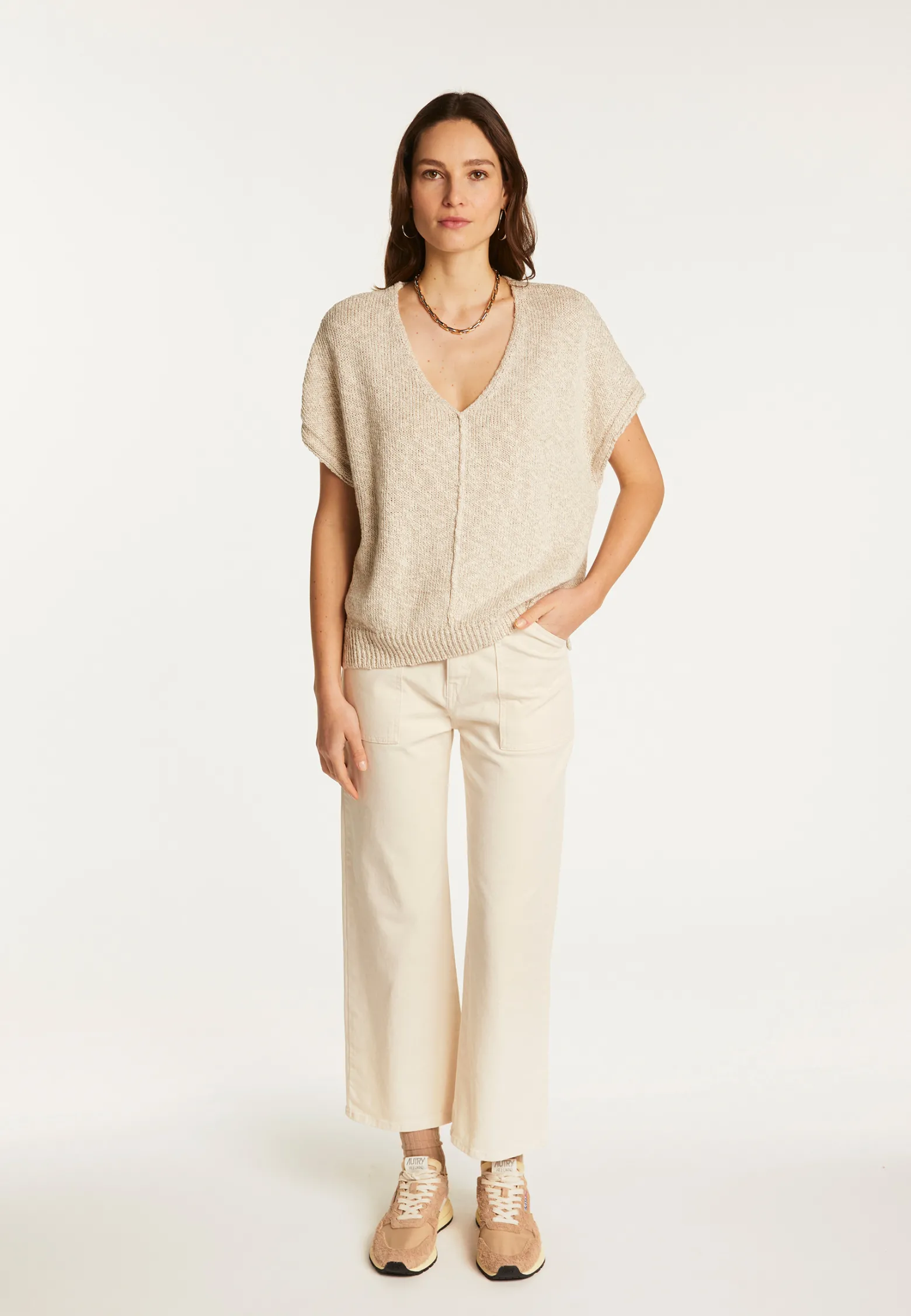 Montagut Cotton and linen V-neck t-shirt - Flavie