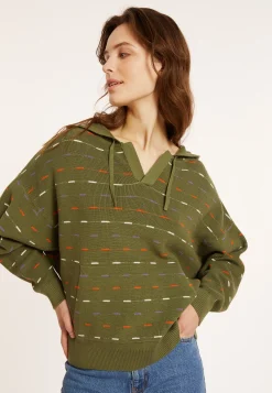 Montagut Cotton hoodie with tunisian collar - Melanie