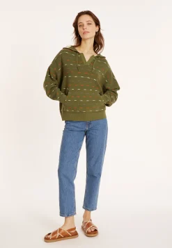Montagut Cotton hoodie with tunisian collar - Melanie