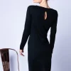Montagut Dress made of wool and silk with back slit - Epopée