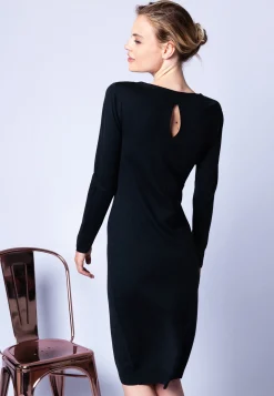 Montagut Dress made of wool and silk with back slit - Epopée