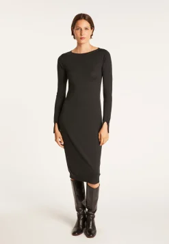 Montagut Dress made of wool and silk with back slit - Epopée
