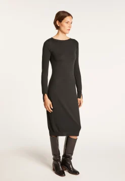 Montagut Dress made of wool and silk with back slit - Epopée