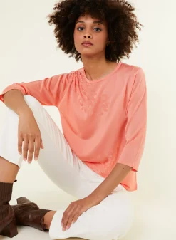 Montagut Elbow sleeve t-shirt in Lumière yarn with patterns - Erica