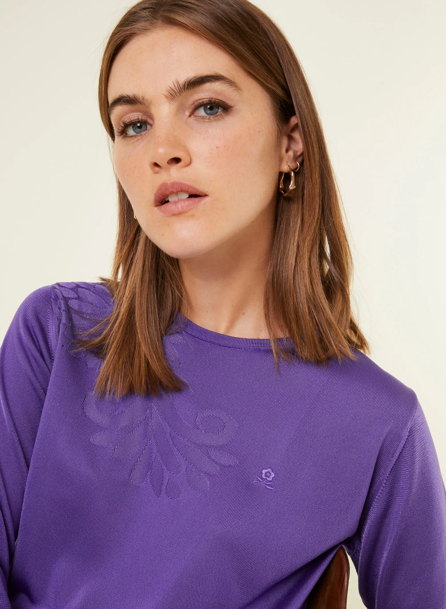 Montagut Elbow sleeve t-shirt in Lumière yarn with patterns - Erica