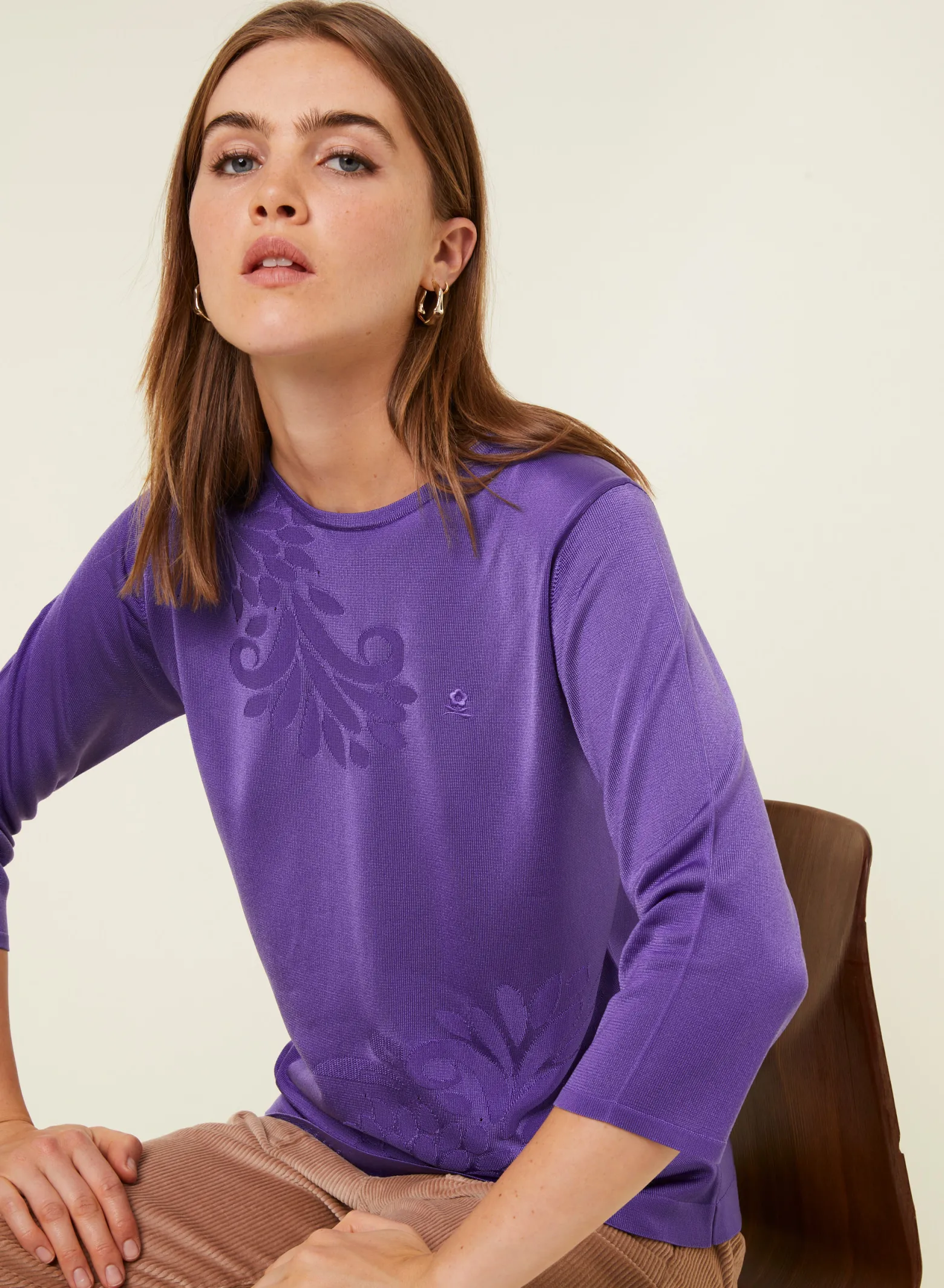 Montagut Elbow sleeve t-shirt in Lumière yarn with patterns - Erica