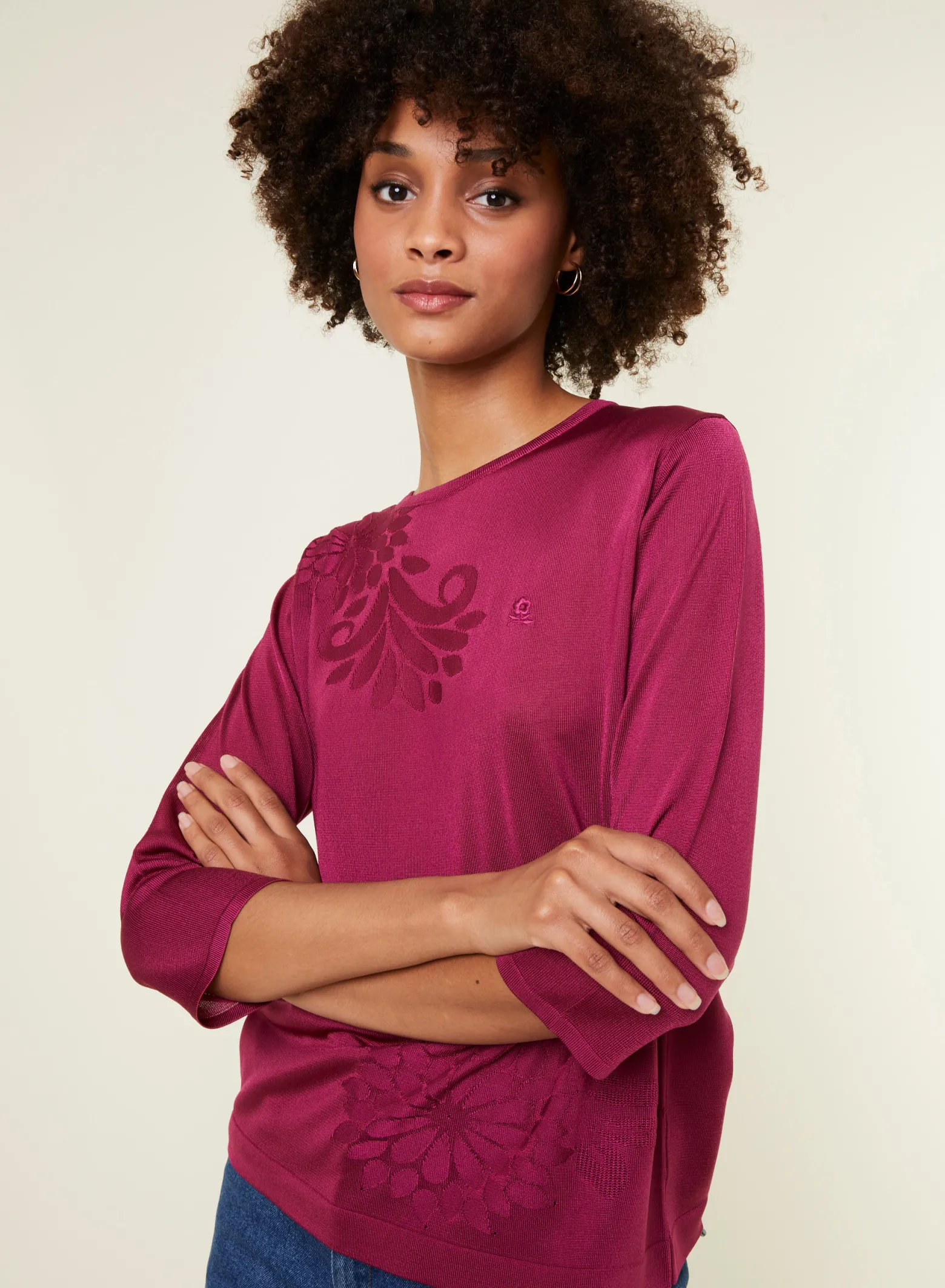 Montagut Elbow sleeve t-shirt in Lumière yarn with patterns - Erica