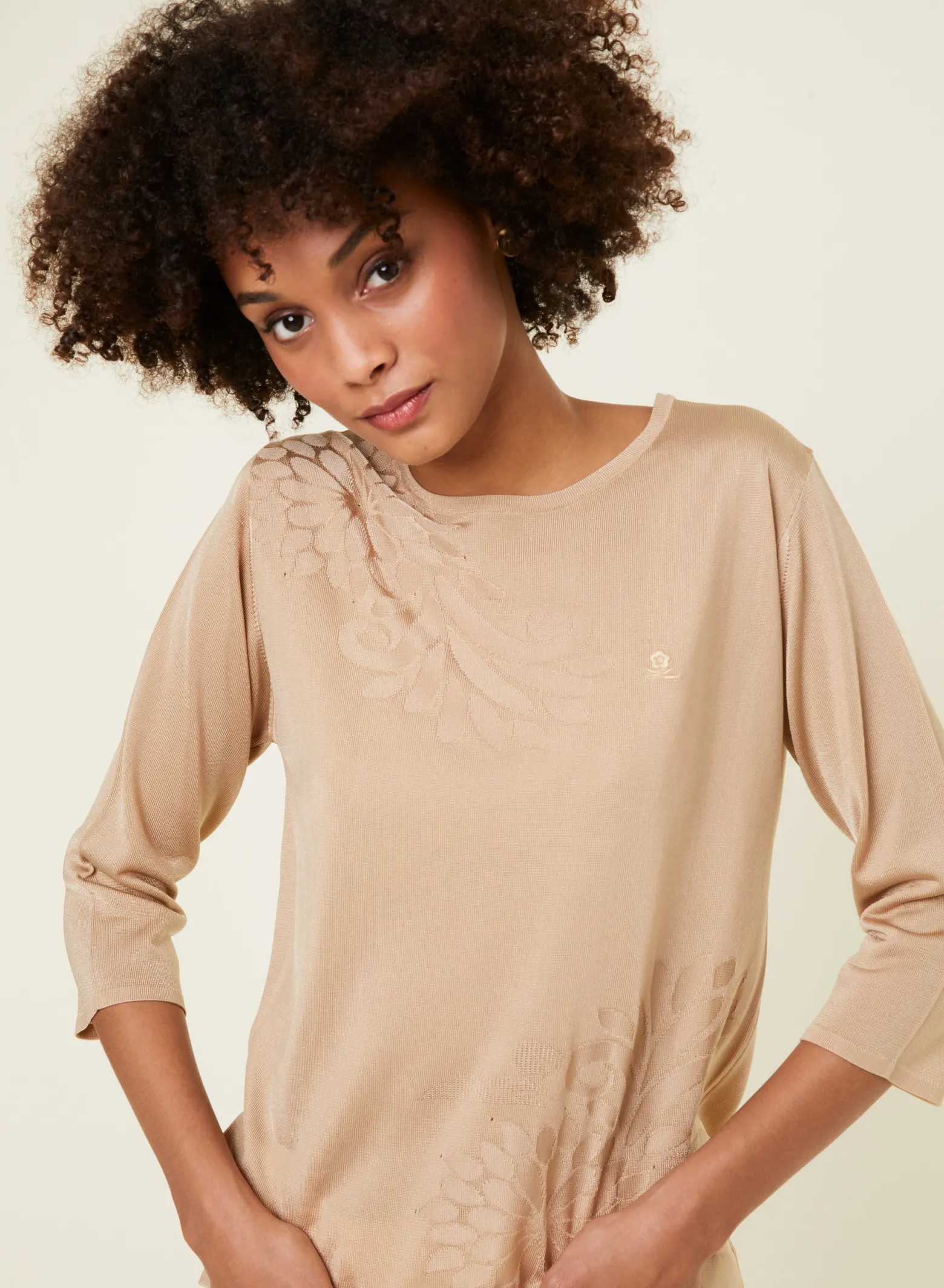Montagut Elbow sleeve t-shirt in Lumière yarn with patterns - Erica