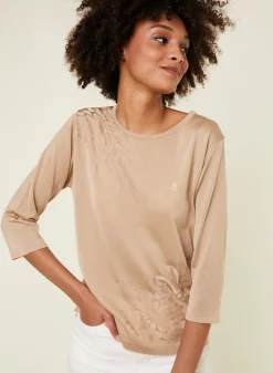 Montagut Elbow sleeve t-shirt in Lumière yarn with patterns - Erica