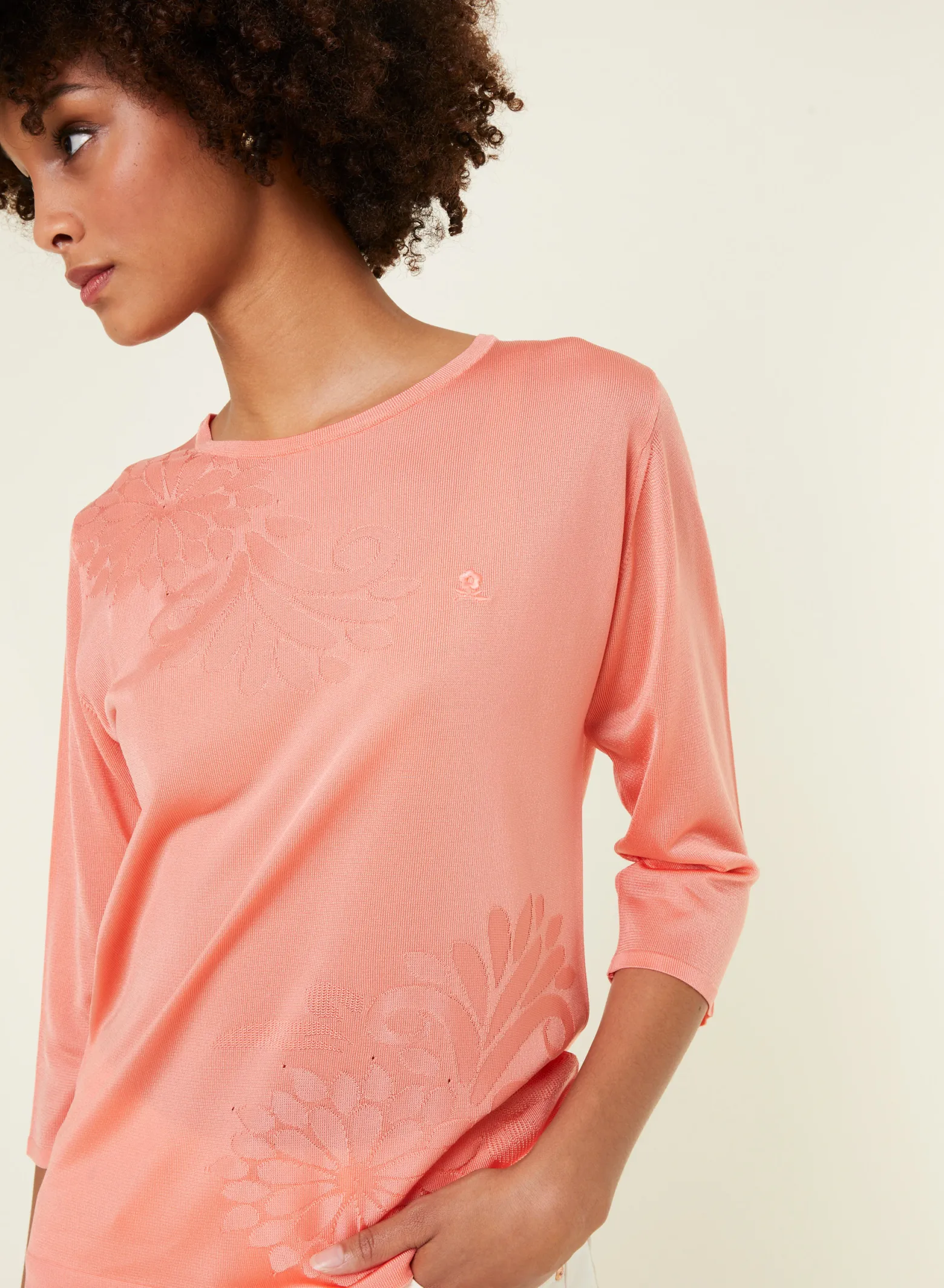 Montagut Elbow sleeve t-shirt in Lumière yarn with patterns - Erica