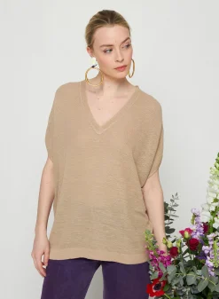 Montagut Flamed linen batwing T-shirt - Tarra