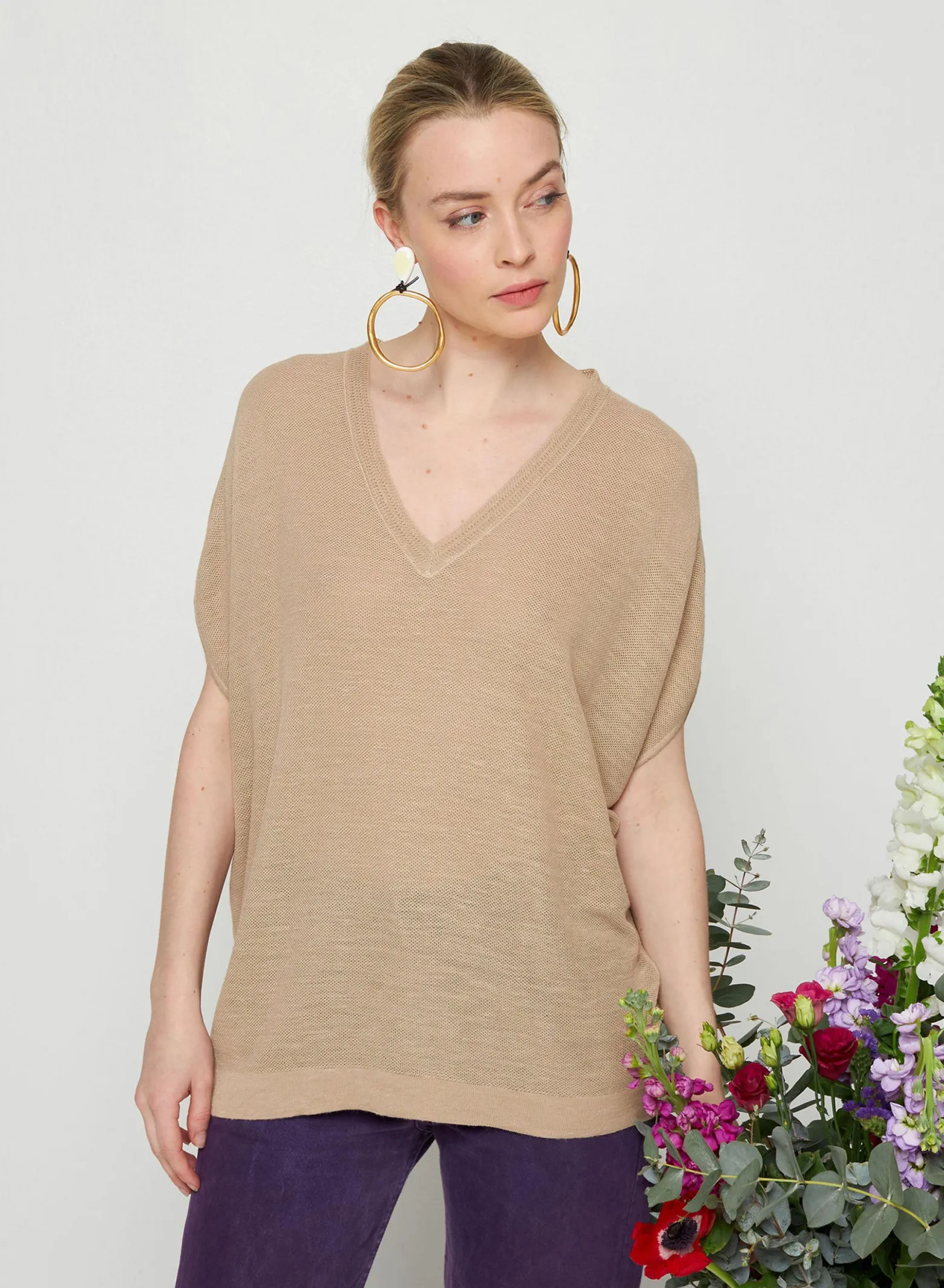 Montagut Flamed linen batwing T-shirt - Tarra