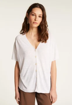 Montagut Flamed Linen Button T-Shirt - Lily