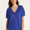 Montagut Flamed Linen Button T-Shirt - Lily