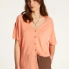 Montagut Flamed Linen Button T-Shirt - Lily