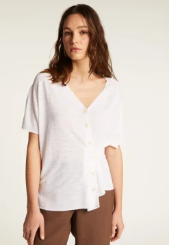 Montagut Flamed Linen Button T-Shirt - Lily