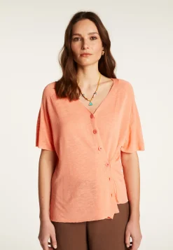 Montagut Flamed Linen Button T-Shirt - Lily