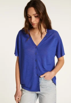 Montagut Flamed Linen Button T-Shirt - Lily