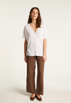Montagut Flamed Linen Button T-Shirt - Lily