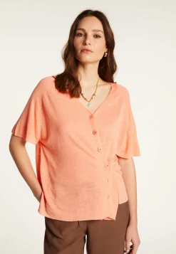 Montagut Flamed Linen Button T-Shirt - Lily
