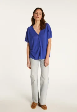 Montagut Flamed Linen Button T-Shirt - Lily
